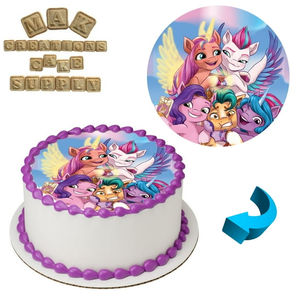 MLP New Generation (Design3) 8" Round Edible Cake Topper ~ Can be used on 8", 9" or 10" Cakes