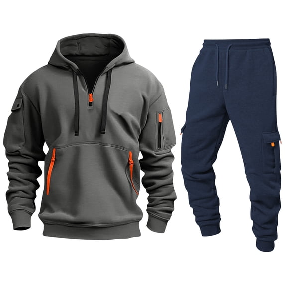 MLQIDK 2 Piece Set Mens Track Suits Fleece Hoodie and Cargo Sweatpants Workout Gym Jogging Sweat Suits Lounge Outfit Casual Athletic Sweatsuits Big and Tall Winter Suit Sets Deep Red M