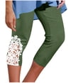 thumbnail image 1 of MLQIDK Army Green Yoga Capri Pants for Women Yoga Leggings Elastic Waist Knee Length Plus Size Leggings Dressy Casual Pedal Pushers with Pockets Army Green L, 1 of 6