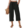 thumbnail image 1 of MLQIDK Black Crop Capri Pants for Women Dressy Casual Drawstring Lounge Pants Knee Length Elastic Waist Drawstring Lounge Pants Trendy Summer Pedal Pushers with Pockets Black S, 1 of 5