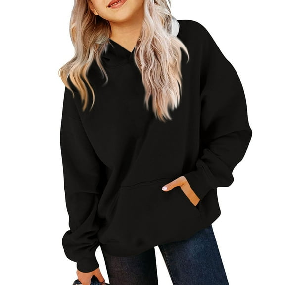 MLQIDK Black Hoodies for Girls Long Sleeve Solid Color Cute Plain Hoodie Sweatshirt Pullover Cute 10-12 Years Kids Clothes 130(7-8 Years)