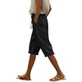 thumbnail image 1 of MLQIDK Black Linen Capri Pants for Women Lounge Pant Knee Length High Waisted Pedal Pushers Dressy Casual Pedal Pushers with Pockets Black S, 1 of 7