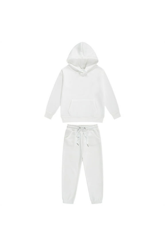 Boys Sweatsuit 2 Piece Tracksuit Size 3-4 Kids Sweat Suits Long Sleeve Solid Color Sweat Set Plain Hooded Sweatshirt and Jogging Pant Toddler Kids Outfits White