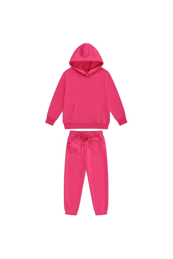 Boys Sweatsuit 2 Piece Tracksuit Size 7-8 Toddler Sweatshirt and Sweatpant Hooded Long Sleeve Solid Color Kids Sweat Set Boys Outfits Hot Pink