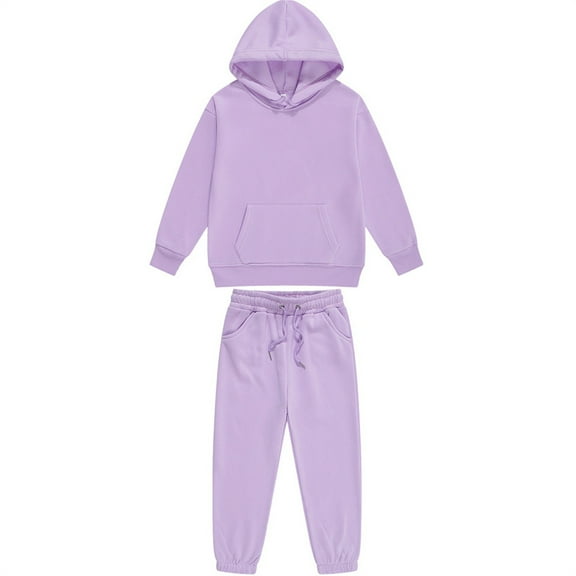 MLQIDK Boys Sweatsuit Size 5-6 2 Piece Tracksuits Plain Kids Sweat Suits Long Sleeve Hooded Sweatshirt and Sweatpant Solid Color Toddler Sweat Set Light Purple