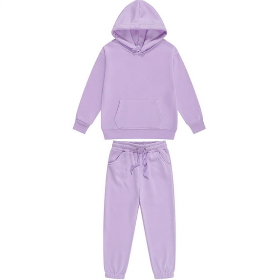 MLQIDK Boys Sweatsuit Size 5-6 2 Piece Tracksuits Plain Kids Sweat Suits Long Sleeve Hooded Sweatshirt and Sweatpant Solid Color Toddler Sweat Set Light Purple