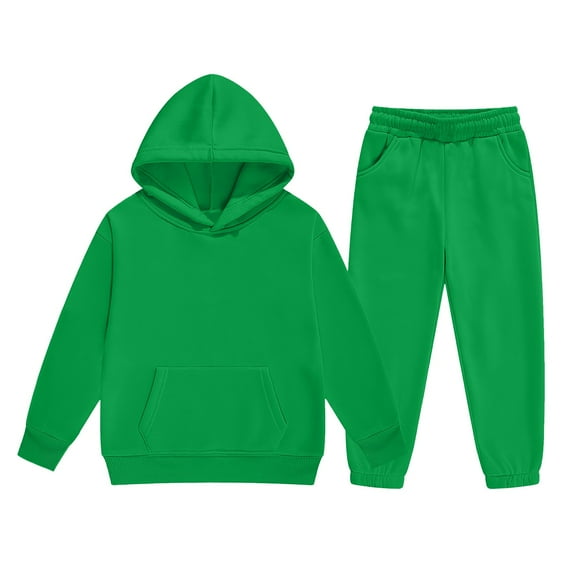 TQWQT Girls Sweatsuit Size 5-6 Toddler Tracksuit 2 Piece Hooded Long Sleeve Kids Sweatshirt and Sweatpant Solid Color Sweat Set Boys Outfits Green