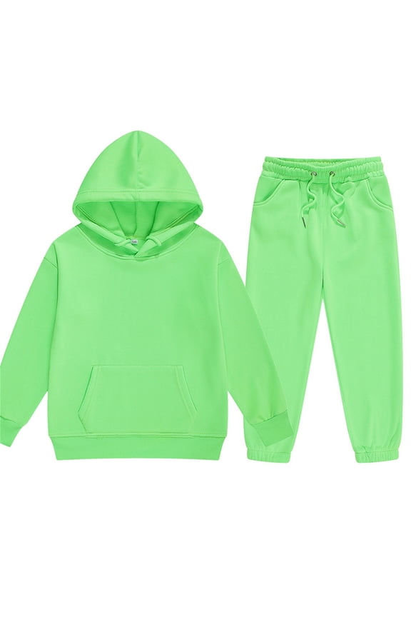 TQWQT Boys Sweatsuit Toddler Tracksuit Long Sleeve 2 Piece Kids Sweat Set Hooded Solid Color Sweatshirt and Jogging Pant Size 13-14 Boys Outfits Green
