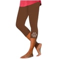 thumbnail image 1 of MLQIDK Brown Yoga Capri Pants for Women Capri Leggings Elastic Waist Knee Length Pedal Pushers Dressy Casual Pedal Pushers with Pockets Brown S, 1 of 5
