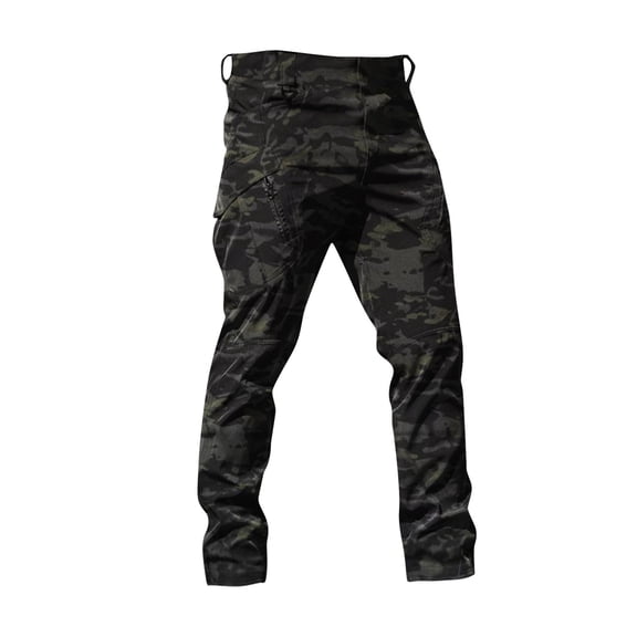 MLQIDK Camo Cargo Pants for Men Baggy Ripstop Waterproof Tactical Pants Flexcamo Outdoor Hunting Hiking Pants Multi Pockets Camouflage L