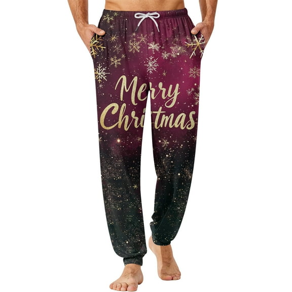 MLQIDK Christmas Pajamas Pants for Men Cotton Thanksgiving Pajamas Comfy Santa Xmas Tree Snowflake Christmas Pajama Bottoms Funny Christmas Lounge Pj Pants Sleepwear