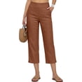 thumbnail image 1 of MLQIDK Crop Capri Pants for Women Crop Capri Pants Knee Length High Waisted Trendy Summer Knee Length Capris Dressy Casual Crop Capris with Pockets Brown XL, 1 of 5