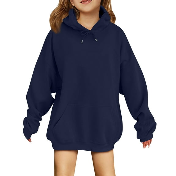 MLQIDK Cute Solid Color Hoodie Kids Size 10-12 Years Long Sleeve Solid Color Girl Cute Plain Hoodie Pullover Preppy Clothes 150(11-12 Years)