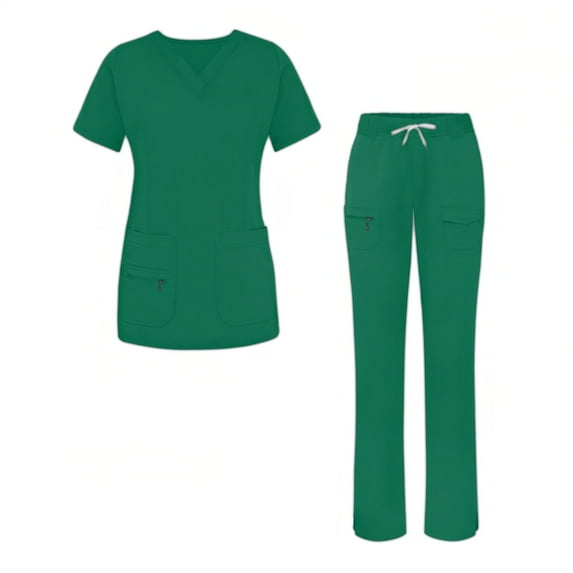 MLQIDK Dark Green Scrubs Sets for Women Plus Size Scrub Joggers Petite V-Neck Yoga Scrub Pants and Tops Medical Uniforms Nursing Top Clothing Set for Women Dark Green L
