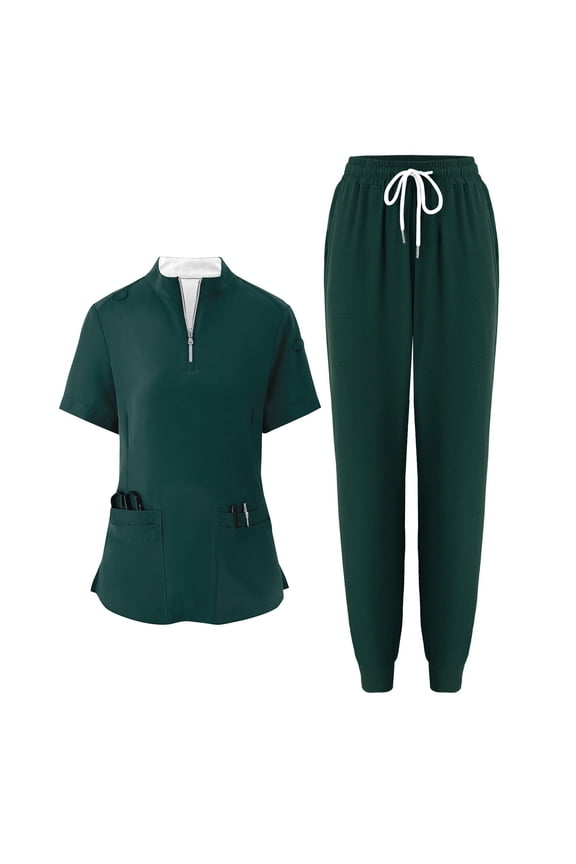 Dark Green Scrubs Sets for Women Plus Size Scrub Sets Stretchy V Neck Scrub Pants and Tops Medical Uniforms Nurse Uniforms Tall Scrubs Sets Dark Green L