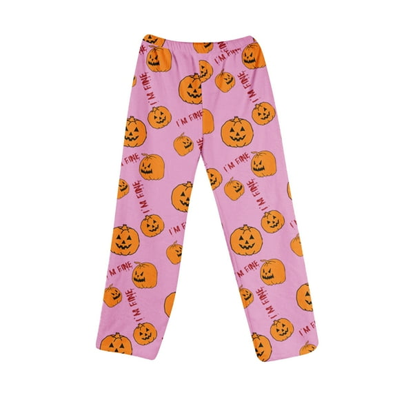 MLQIDK Fall Pajamas Women Elastic Waist Pumpkin Bat Ghost Print Fall Pjs Halloween Drawstring Loose fit Pajama Pants Plus Size Sleepwear