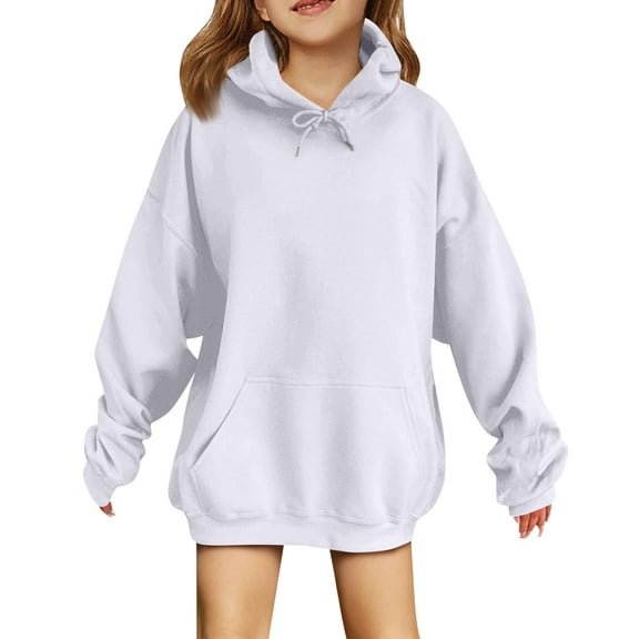 MLQIDK Girls Black Hoodie Kids Long Sleeve Cute Solid Color Sweatshirts Pullover Cute Girls Hoodies Kids 10-12 Years 150(11-12 Years)
