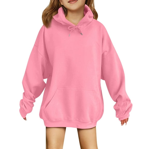MLQIDK Girls Sweatshirt Kids 10-12 Years Plain Hoodie Basic Hoodie Long Sleeve Solid Color Cute Pullover Cute Kids Clothes 150(11-12 Years)