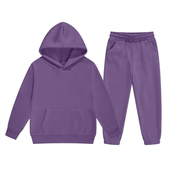 MLQIDK Boys Sweatsuit 2 Piece Tracksuit Size 5-6 Kids Sweat Suits Long Sleeve Solid Color Sweat Set Plain Hooded Hoodie and Sweatpant Toddler Kids Outfits Purple
