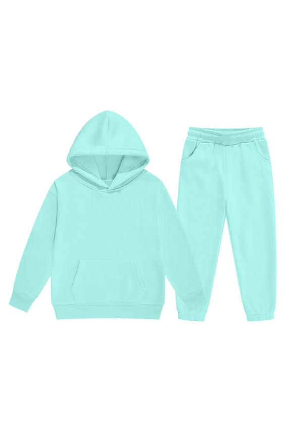 Boys Sweatsuit 2 Piece Tracksuit Plain Toddler Sweat Suits Long Sleeve Size 7-8 Sweat Set Solid Color Hooded Hoodie and Sweatpant Kids Outfits Cyan