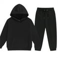 thumbnail image 1 of TQWQT Girls Sweatsuit Kids Tracksuit Long Sleeve 2 Piece Toddler Sweat Set Hooded Solid Color Sweatshirt and Jogging Pant Size 7-8 Boys Outfits Black, 1 of 3