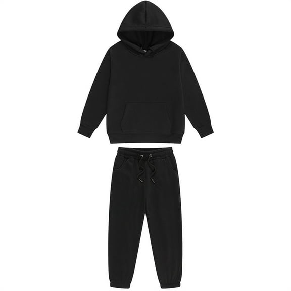 MLQIDK Girls Sweatsuit Size 2-3 Kids Tracksuits Solid Color 2 Piece Sweat Suits Hooded Long Sleeve Hoodie and Sweatpant Plain Kids Sweat Set Black