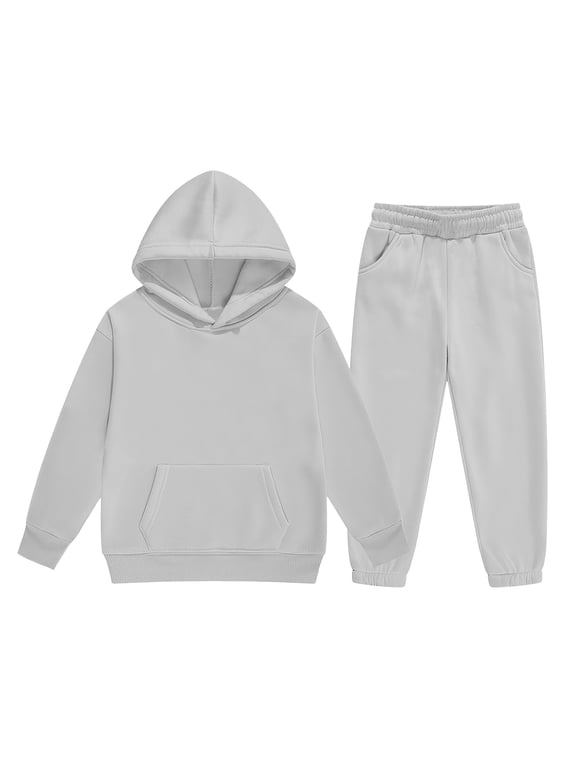 Girls Sweatsuit Size 9-10 Tracksuit 2 Piece Kids Sweat Suits Long Sleeve Solid Color Sweat Set Plain Hooded Hoodie and Sweatpant Toddler Boy Kids Outfits Gray