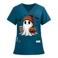 thumbnail image 1 of MLQIDK Halloween Print Scrubs for Women Nurse Uniforms Short Sleeve Halloween Nursing Tops Fun V-Neck Scrub Shirts Holiday Printed Nurse Uniforms Dark Green 3XL, 1 of 5