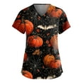 thumbnail image 1 of MLQIDK Halloween Print Scrubs for Women Short Sleeve Pumpkin Ghost Bat Printed Nurse Uniforms Plus Size V Neck Funny Scrub Shirts Halloween Fun Workwear Black L, 1 of 4