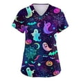 thumbnail image 1 of MLQIDK Halloween Scrub Tops Women Nurse Uniform Shirts Funny Medical Scrubs Short Sleeve V-Neck Scrub Shirts Fun Pumpkin Ghost Bat Printed Nurse Uniforms Royal Blue L, 1 of 4