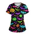 thumbnail image 1 of MLQIDK Halloween Scrub Tops Women Plus Size Spooky Season Scrub Shirts V-Neck Short Sleeve Funny Pumpkin Ghost Bat Printed Nurse Uniforms Fun Workwear Black S, 1 of 4
