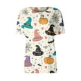 thumbnail image 1 of MLQIDK Halloween Scrubs Sets for Women Pumpkin Ghost Bat Printed Short Sleeve Button up Plus Size Medical Nursing Working Uniforms Clearance Nurse Jacket Beige 2XL, 1 of 5