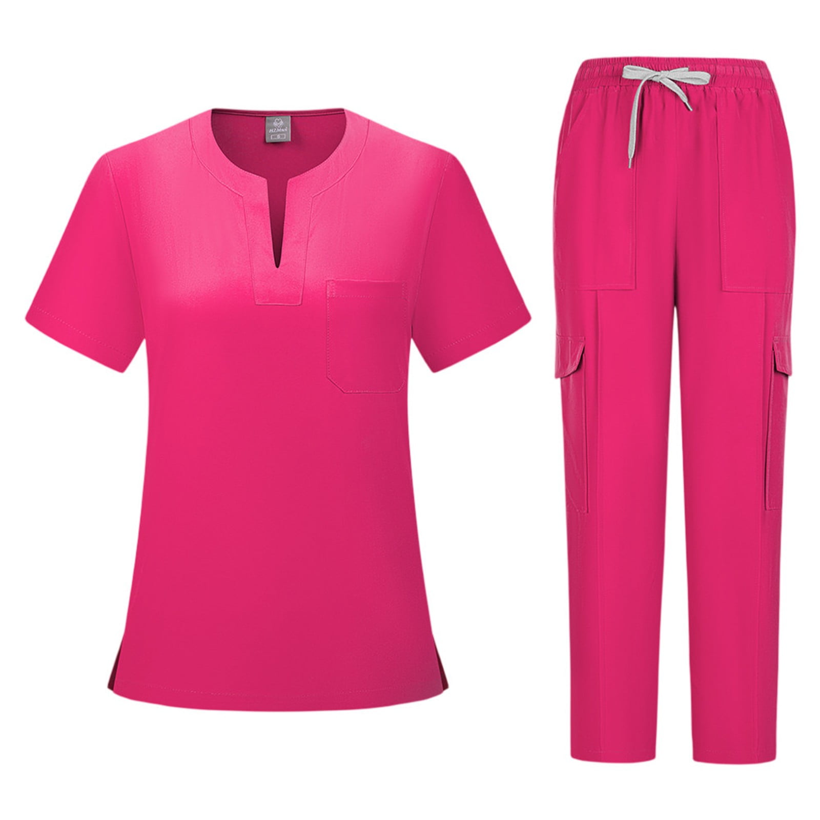MLQIDK Hot Pink Scrubs Sets for Women Plus Size Nurse Uniforms Stretchy ...