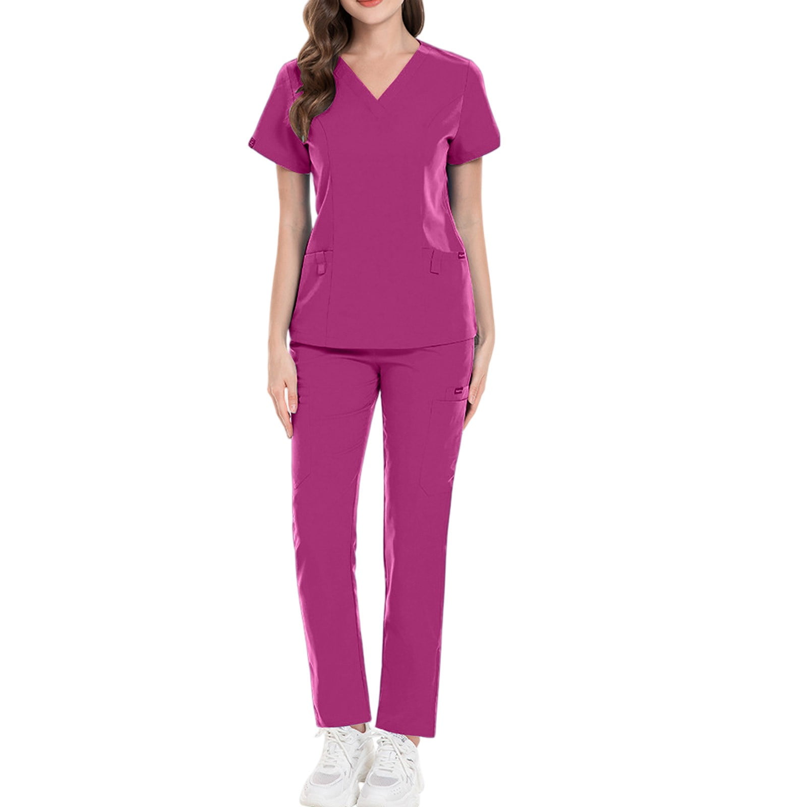 MLQIDK Hot Pink Scrubs Sets for Women Plus Size Nursing Uniforms ...