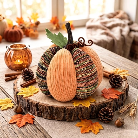 MLQIDK Knitted Pumpkin Decor Fall Harvest Pumpkins Artificial Crocheted ...