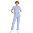 thumbnail image 1 of MLQIDK Light Blue Scrubs Sets for Women Plus Size Medical Uniforms Stretchy V-Neck Scrub Pants and Tops Jogger Scrubs Nursing Uniforms Uniformes De Enfermeras De Mujer Light Blue L, 1 of 6