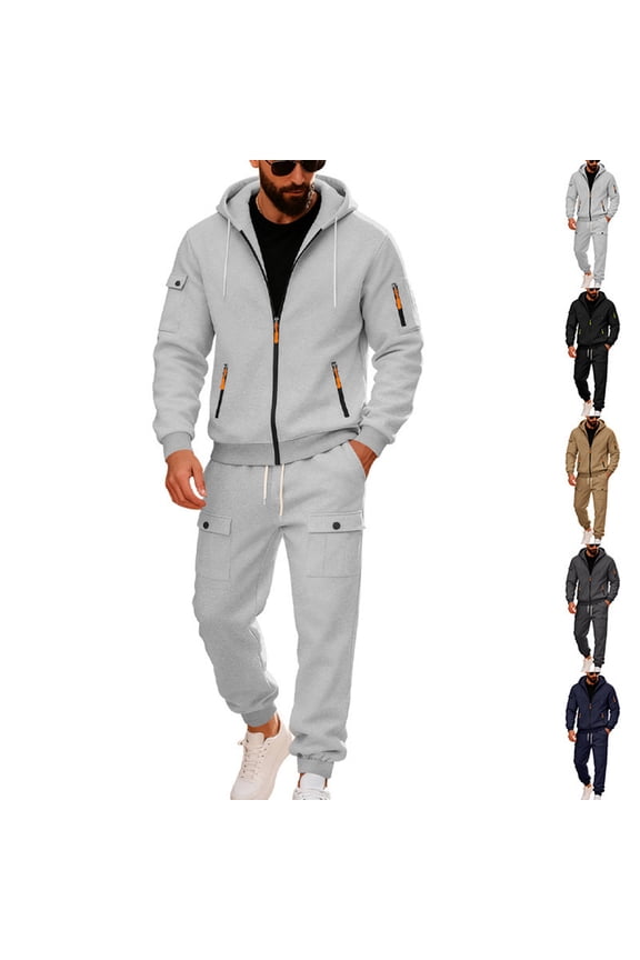 Men's 2 Piece Set Workout Gym Big and Tall Jogging Suit Tracksuits Sport Fleece Hoodie and Cargo Sweatpants Athletic Jogging Sweat Suits Lounge Outfit Winter Suit Sets Navy M