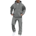 thumbnail image 1 of MLQIDK Men's Big and Tall 2 Piece Set Workout Gym Fleece Zip up Hoodie and Cargo Sweatpants Athletic Track Suits Winter Sport Sweatsuits Jogging Sweat Suits Lounge Outfit Navy M, 1 of 8