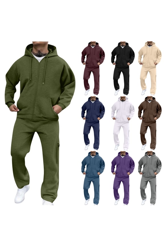 Men's Big and Tall Workout Gym 2 Piece Set Athletic Track Suits Fleece Zip up Hoodie and Cargo Sweatpants Sport Sweatsuits Winter Jogging Suit Lounge Outfit Dark Blue L