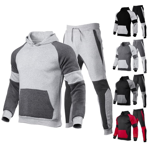 MLQIDK Men's Big and Tall Workout Gym Track Suits Fleece Hoodie and Sweatpants 2 Piece Set Athletic Winter Casual Tracksuits Jogging Sweat Suits Lounge Outfit White 2XL
