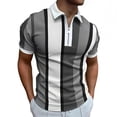 thumbnail image 1 of MLQIDK Men's Casual Striped Lightweight Zip Collared Polo Shirt Short Sleeve Breathable Comfort Fit Leisure Polos for Men Gray 2XL, 1 of 2