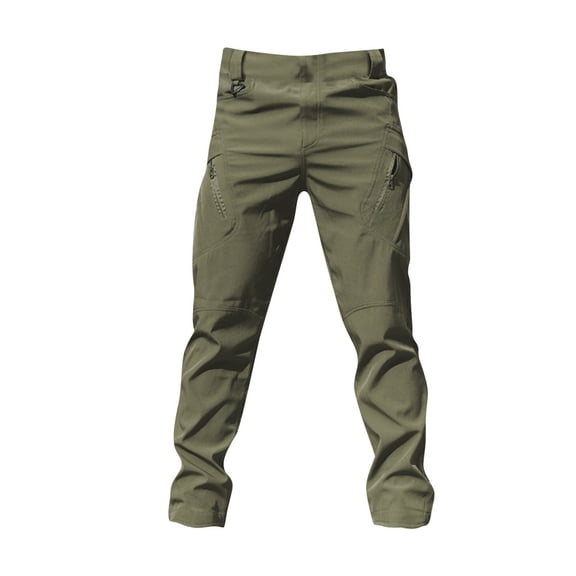 MLQIDK Men's Flex Ripstop Tactical Pants, Water Resistant Stretch Cargo Pants, Lightweight EDC Hiking Work Pants Army Green L