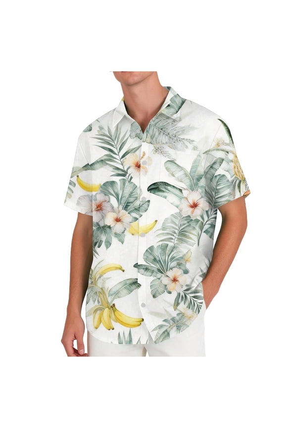 Men's Hawaiian Print Short Sleeve Casual Pocket Shirt Lightweight Breathable Summer Vacation Tropical Resort Beach Shirt for Men Gray M
