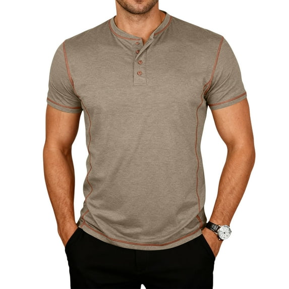 MLQIDK Men's Loose Casual Button Down Short Sleeve Shirt Breathable Comfort Fit Everyday Wear Summer Top for Men Stylish Relaxed Fit Khaki L