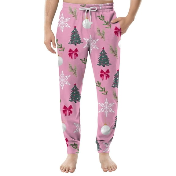 MLQIDK Men's Pajama Bottoms Cute Pajama Pants Stretch Comfy Xmas Tree Snowflake Christmas Pajama Bottom Wide Leg Cute Pants Sleepwear
