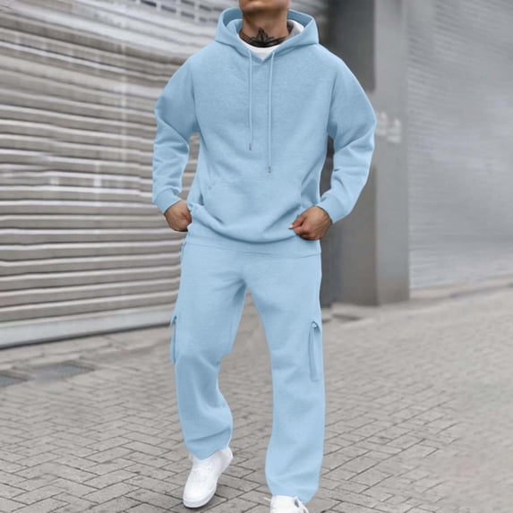 MLQIDK Men's Sweatsuits 2 Piece Set Winter Workout Gym Fleece Hoodie and Cargo Sweatpants Big and Tall Athletic Sport Sweatsuits Jogging Sweat Suits Lounge Outfit Black 2XL