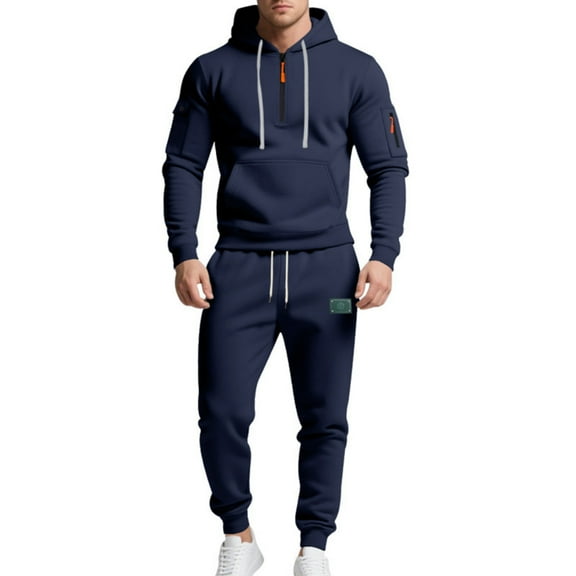 MLQIDK Men's Sweatsuits Big and Tall 2 Piece Set Athletic Workout Gym Fleece Hoodie and Cargo Sweatpants Casual Sweatsuits Winter Jogging Sweat Suits Lounge Outfit Black M