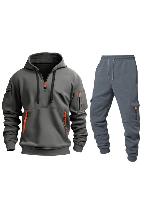 Men's Sweatsuits Fleece Hoodie and Cargo Sweatpants Workout Gym Jogging Sweat Suits Lounge Outfit Big and Tall Sport Athletic Sweatsuits 2 Piece Set Winter Suit Sets Dark Gray XL