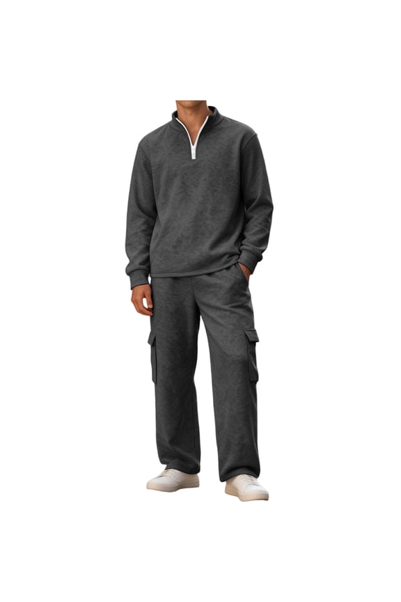 Men's Track Suits Big and Tall 2 Piece Set Athletic Workout Gym Casual Fleece Zip up Hoodie and Cargo Sweatpants Tracksuits Winter Jogging Suit Lounge Outfit Royal Blue XL