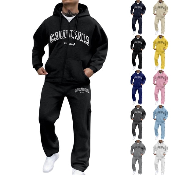 MLQIDK Men's Track Suits Big and Tall 2 Piece Set Athletic Workout Gym Casual Fleece Zip up Hoodie and Sweatpants Sweatsuits Winter Jogging Suit Lounge Outfit Navy L